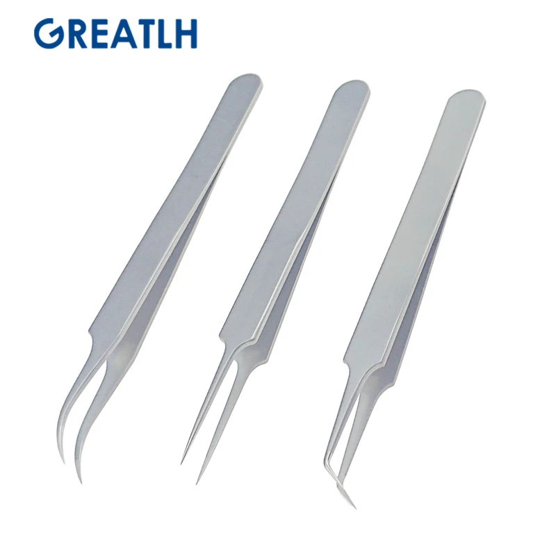 3pcs Straight/Angle/ Curved Hair Transplant Forceps Stainless Steel Straight Hair Implanter Tweezers 0.15mm Hair Transplant Tool