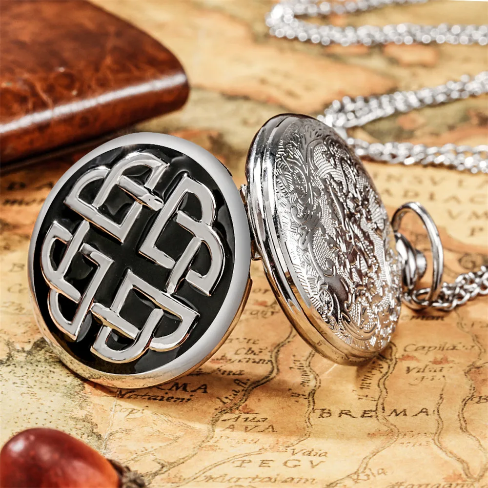 Silver Rope Stripe Pattern Quartz Pocket Watch Vintage Fashion Chain Pendant Clock Arabic Numerals White Dial Antique Timepiece