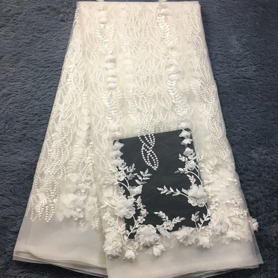 

Свадебные нигерийские кружевные материалы, кружевная ткань 3D, Высококачественная 2021 африканская кружевная ткань, распродажа, кружевная ткань с бусинами, белая M258