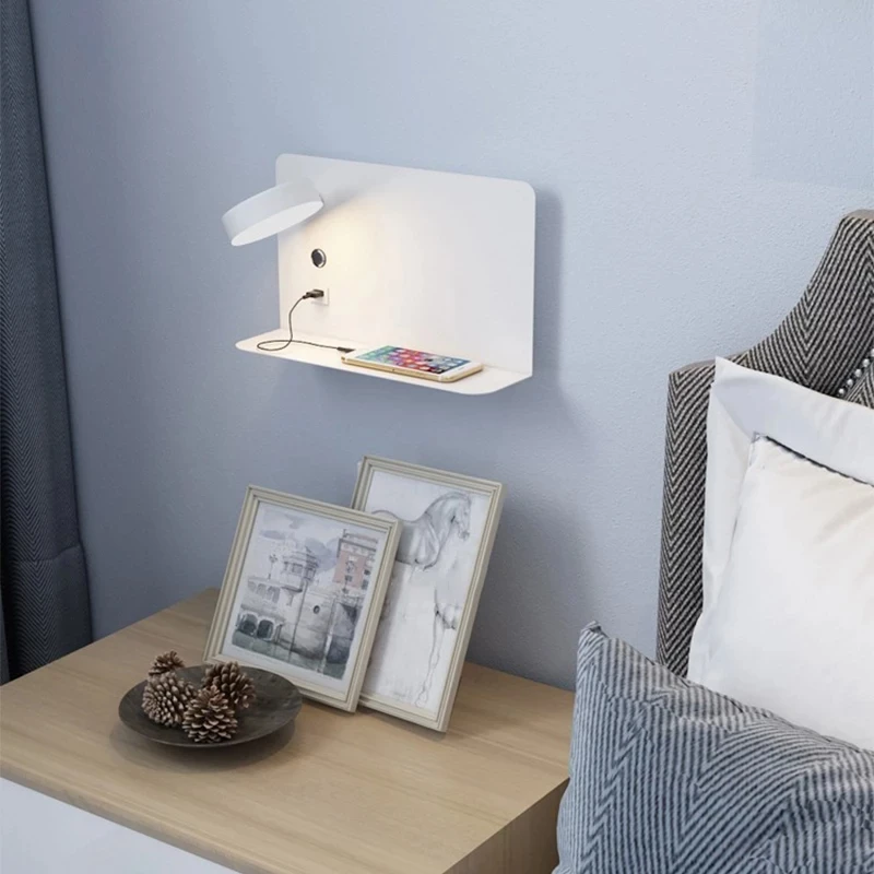 New LED Wall Lights With USB Charge Port And Switch Nordic Modern Bedroom Bedside Parlor Study Reading Rotatable Light Fixture