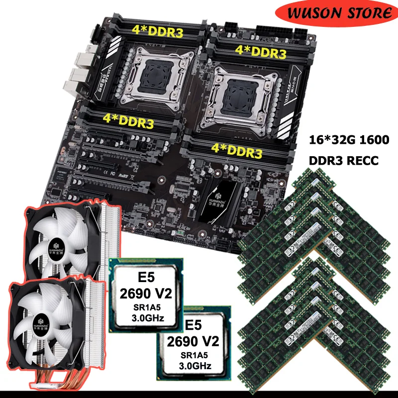 

HUANANZHI X79-16D Dual X79 Motherboard with 2 Giga LAN Ports 512G RAM 16*32G REG ECC 2 CPU Xeon E5 2690 V2 3.0GHz CPU Coolers