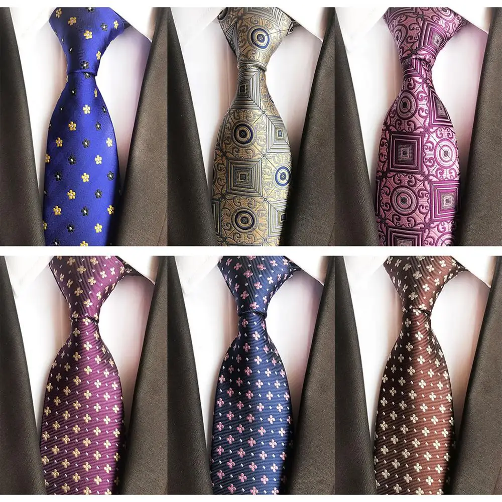 

New Men's Wedding Party Neck Tie Classic Floral Polka Dot Silk 8CM Tie For Men Purple Blue Jacquard Woven Neckties