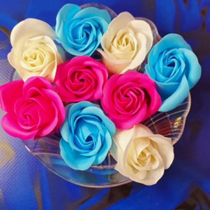 54pcs of 4x3.5cm Soap artificial flower 3 layer roses floral body bathing table decoration gift for birthday wedding christmas