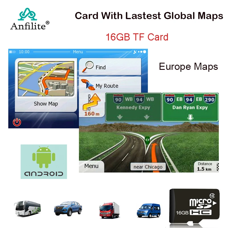 

Fit for Android System Car Auto GPS Navigation 16GB Micro SD Card Map of Europe for France,Italy, UK,Poland, Ru,Spain,USA,AU,CA