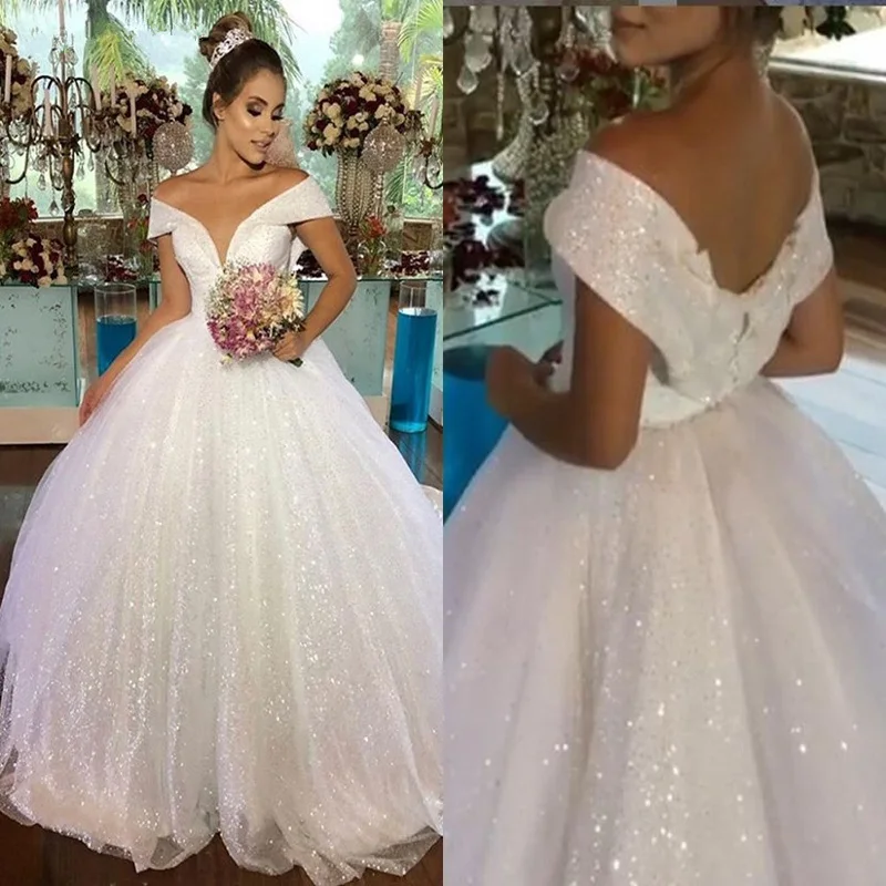 MYYBLE-Robe de mariée en tulle à paillettes moelleuses, robe de Rh, col en V, simple et élégante, tout ce qui est personnalisé, pas cher, nouveau design, 2021