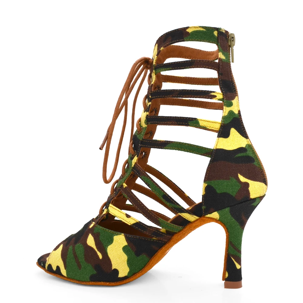 

Evkoodance Hot Camo Color Dance Boots 9cm Heels Ladies Tango Shoes Women Practice Latin Salsa Ballroom Dance Shoe Canvas Fabric