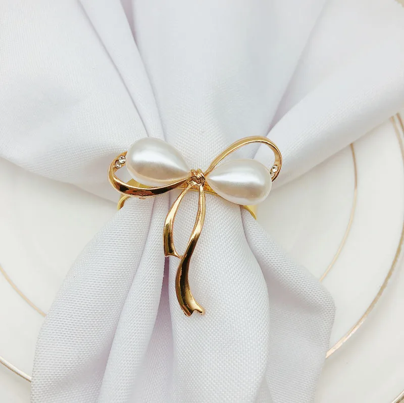 

12PCS Hotel wedding pearl bow napkin ring napkin buckle napkin ring cloth ring