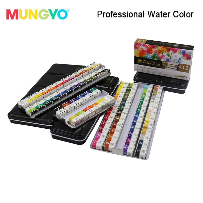 Imagem -05 - Mungyo-tinta Aquarela Profissional 12 24 48 Cores Série Mwph Embalagem de Ferro Pigmentos Sólidos Pintura para Desenho Arte