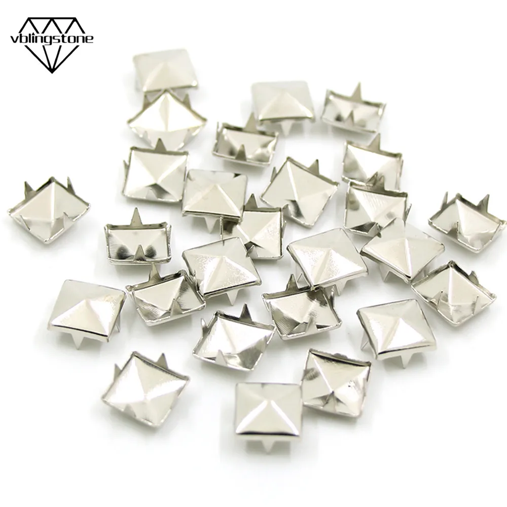 стразы | 100 Uds. Remaches cuadrados, remaches metálicos plateados, adornos de cuatro garras para ropa, tachuelas para accesorios de cuero para bolso DIY