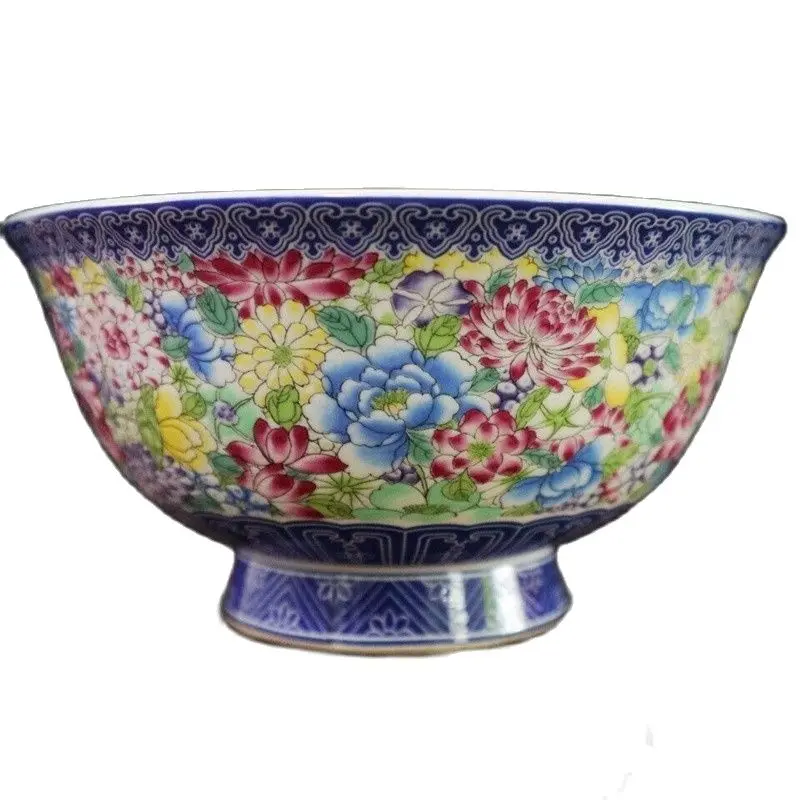 Chinese Old Porcelain Pastel Kaleidoscope Pattern High Feet Big Bowl