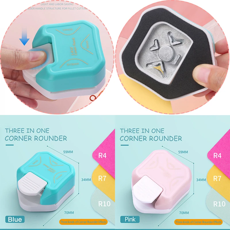 

3 in 1 Corner Rounder Punch 3 Way Corner Rounder for DIY Scrapbooking Handmade Craft Project Tools Photo Paper Cutter BluePink