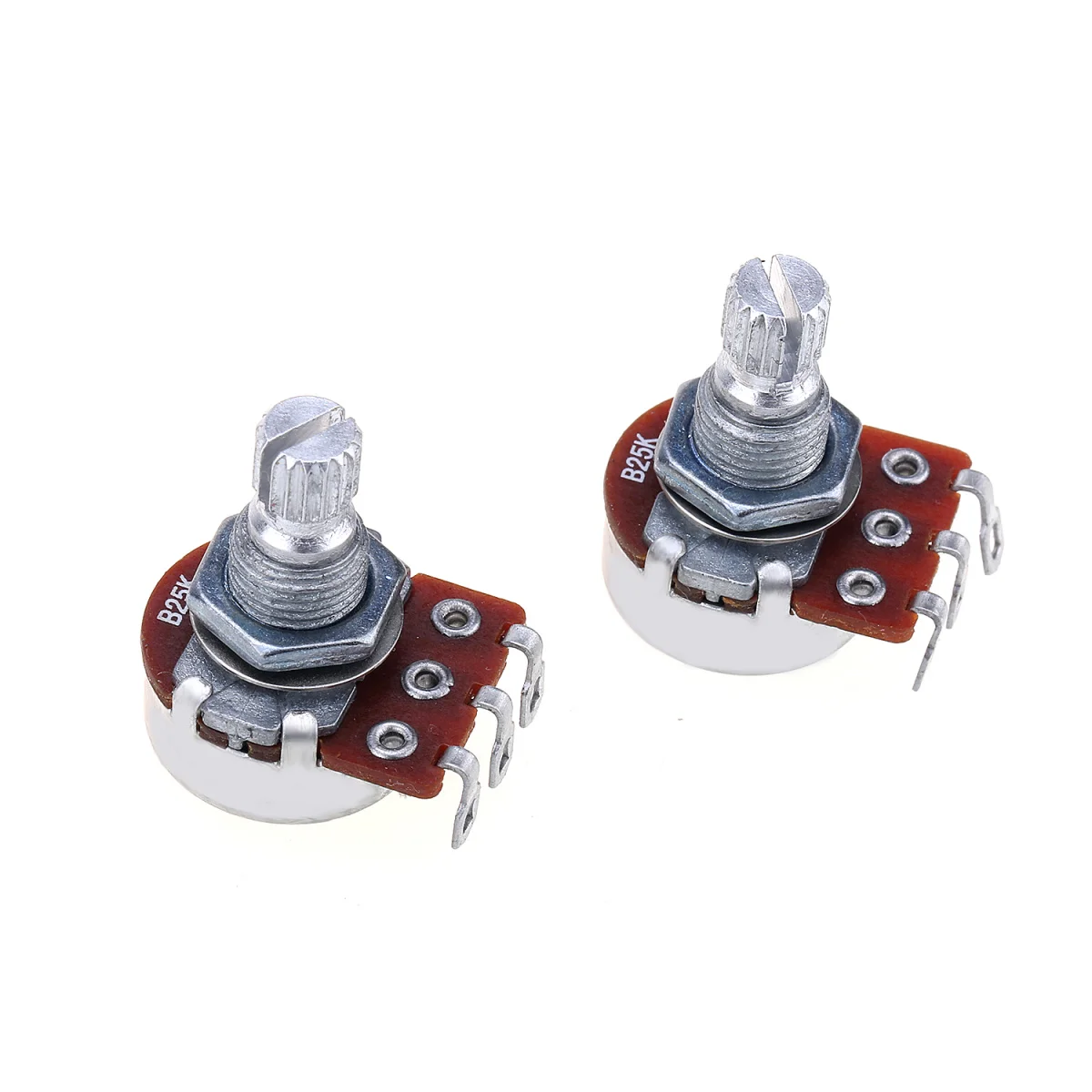 Alpha Mini Metric Sized Split Shaft Control Pots Linear Taper B25K Potentiometers for Guitar (Set of 2)