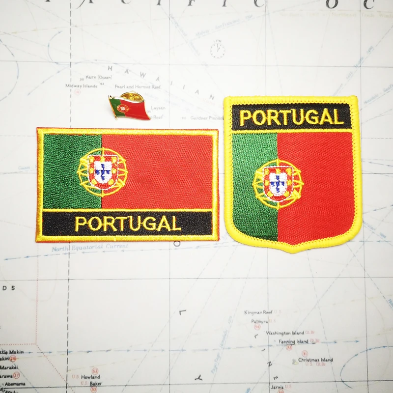 PORTUGAL Portuguesa  National Flag Embroidery Patches Badge Shield And Square Shape Pin One Set On The Cloth Armband   Backpack