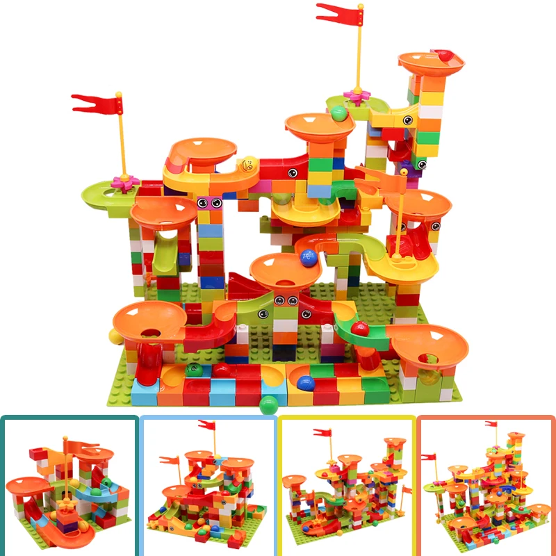 21 Styles Marble Race Run City Figures Building Blocks Big Size DIY Funnel Slide Blocks Bricks Toys For Children Kids Gift