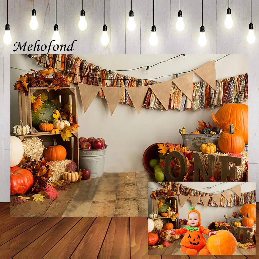 Mehofond Photography Background Autumn Halloween Barn Maple Leaves Pumpkin Baby Shower Birthday Party Backdrop Photo Studio Prop