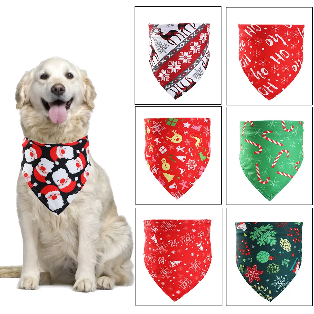 

2022 New Small and Medium-sized Dog Christmas Pet Saliva Towel Dog Triangle Scarf Cat Scarf Christmas Pattern Pet Accessories