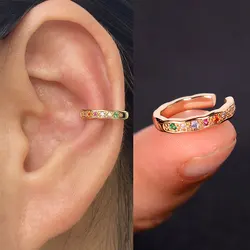 1PC Fashion Exquisite Earring Stack Rainbow Zircon Ear Cuff For Woman Geometry Crystal CZ No Piercing Ear Clip Summer Jewelry