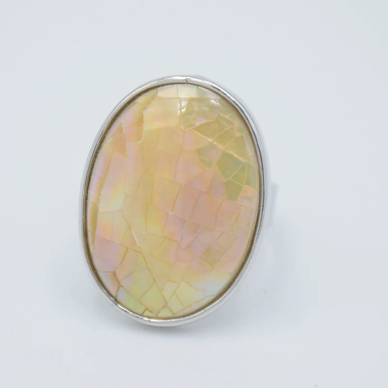 Oval Natural Abalone Shell Ring Pink White Gray Colorful Paua Shells Finger Rings Adjustable for Women Anniversary Party Jewelry