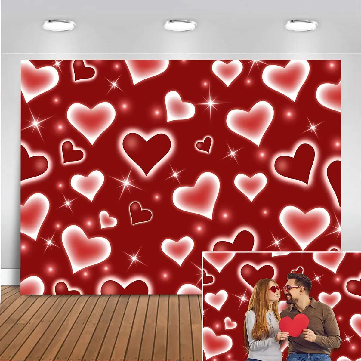 Early 2000s Photography Backdrop Red Heart Photo Backdrop Valentines Heart Stars Vinyl Valentines Day Party Decoration