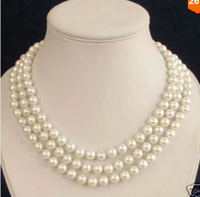 

3 Rows Akoya Cultured 7-8 MM White Pearl Necklace Factory Wholesale price Women Giftword Jewelry