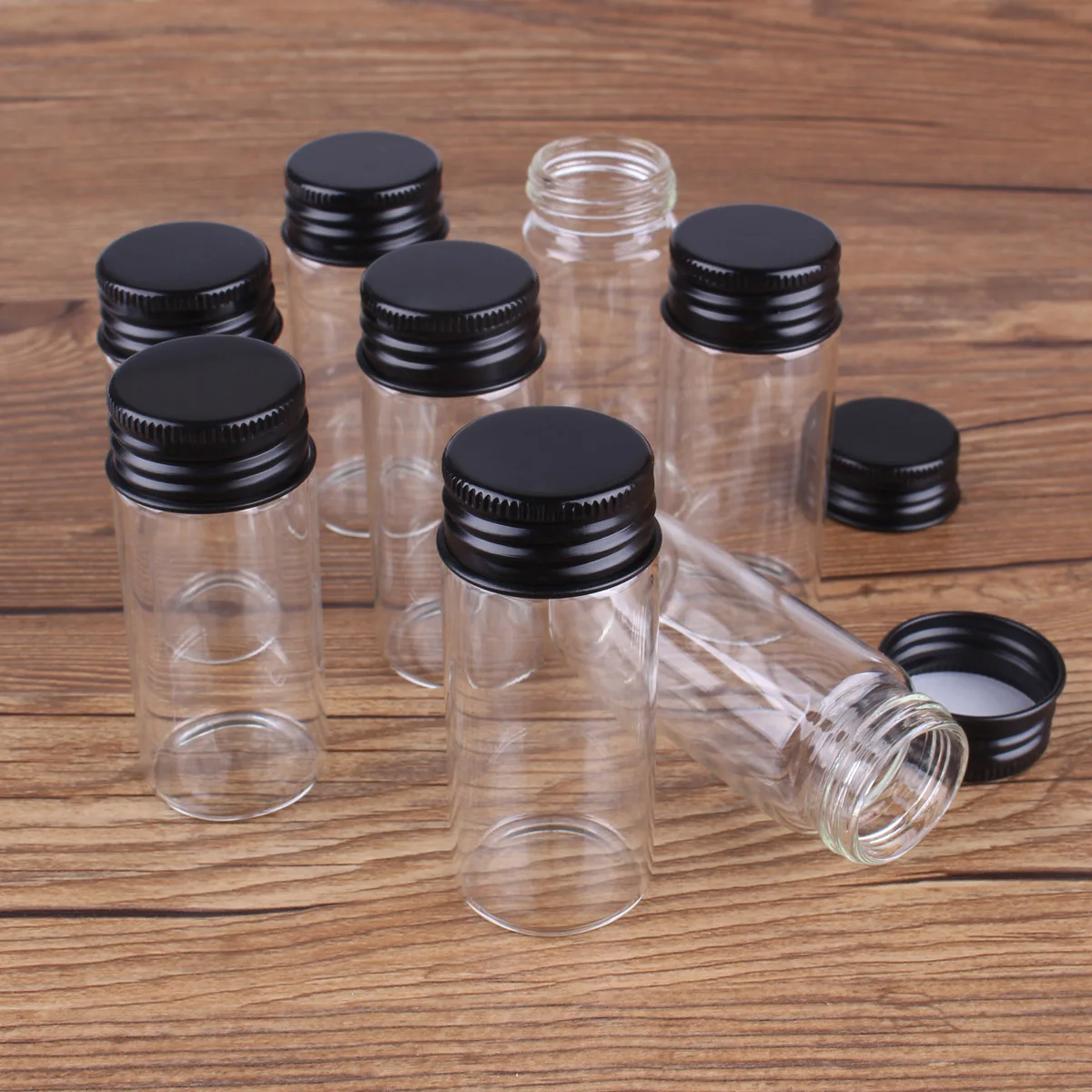 24pcs 10ml-100ml Glass Bottles with Black Aluminum Caps Spice Jar Glass Containers Decorative Bottles for Wedding Craft DIY Gift