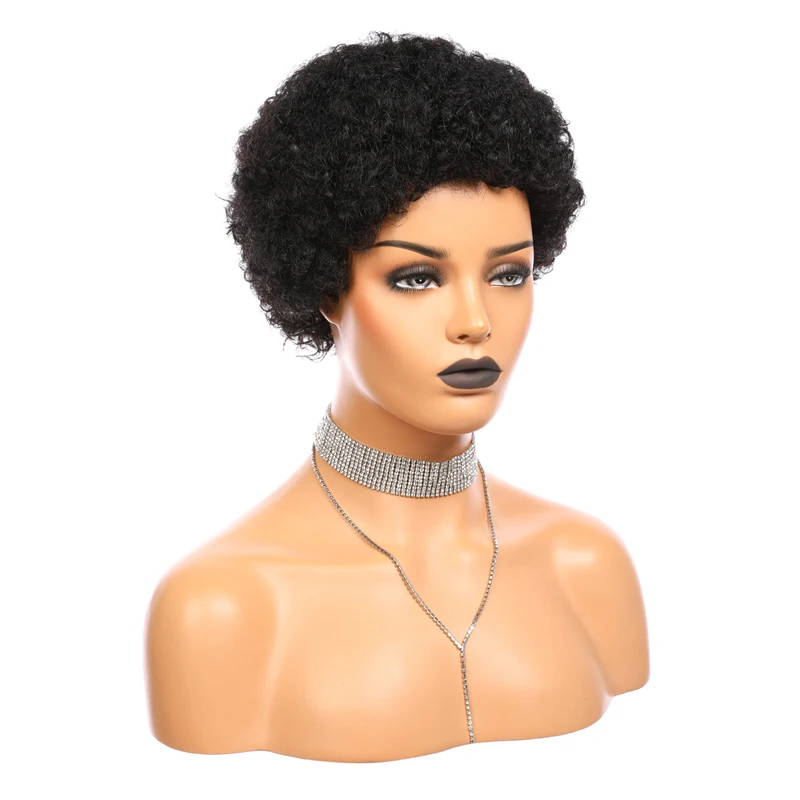 Afro curto kinky encaracolado peruca addbeauty brasileiro remy cabelo humano bob peruca para preto mulher máquina feita peruca cor preta natural 150%