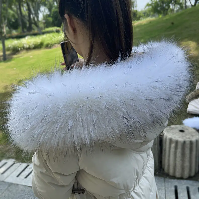 Faux Fur Collar For Parkas Coats luxury Warm Fox Raccoon Scarf Women Large Scarves Male Down jacket Fur Collar Fabric Soft Brown