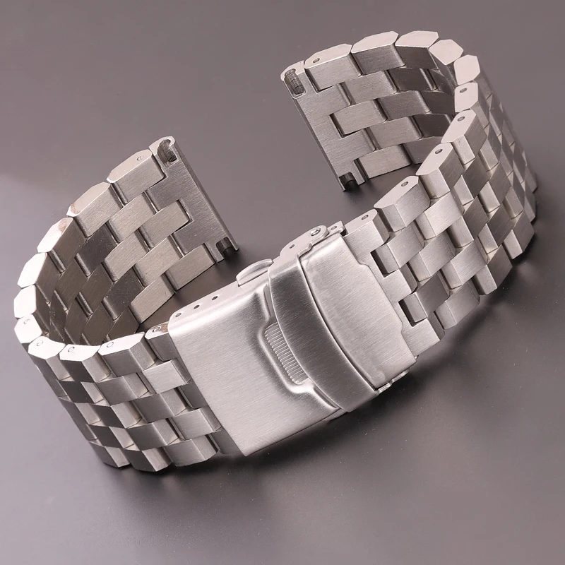 Stainless Steel Watch Strap Bracelet Solid Metal Brushed Finish 18mm 20 22 24mm Unisex Compatible Watchband Accessories