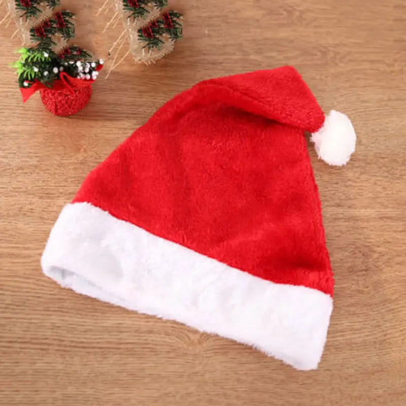 Short Velvet Santa Hat with Soft Plush Ball, Adult Xmas Cap, Party Gift, New Year Decoration, Kids Holiday, 12 Pcs