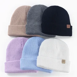 Geebro Women Man Winter Beanie Hat Ribbed Knitted Cuffed Cap Casual Solid Color Skullcap Baggy Retro Ski Cap Unisex Warm Bonnet