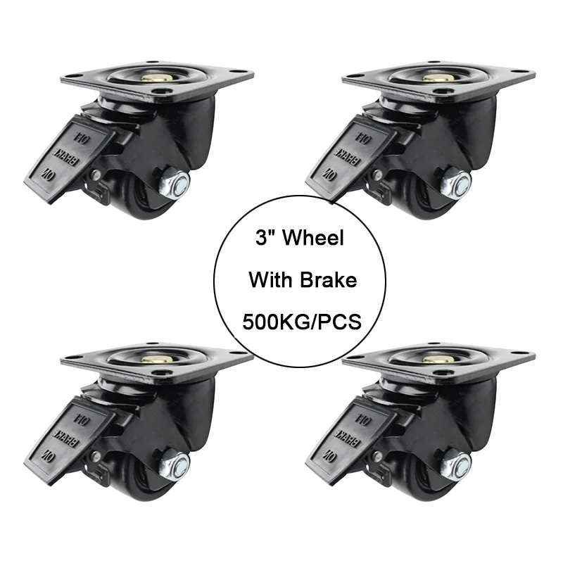 Durable 8PCS 3Inches Heavy Duty Industrial Casters Wear-resistant Universal Wheel Industrial Machine Equipment Casters w Brake