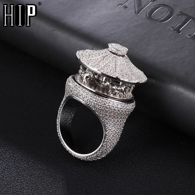 Hip Hop Bling Big Carousal Shape CZ Ring Copper Charm Cubic Zircon Full Iced Out Ring For Men Fashion Jewelry