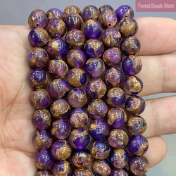 Natural Purple Golden Lace Cloisonne Stone Loose Round Beads 15