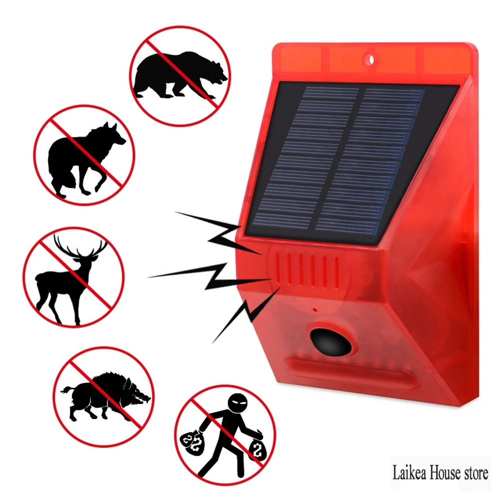 Outdoor Solar Light 120Db Voice Alarmer Led Warning Light Infrared Sensor for Guarding Farm Orchard Drive Away Wild Boars Animal