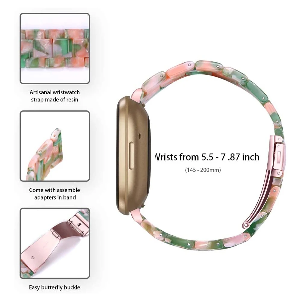 Resin Straps for Fitbit Versa 3/ 4/ Sense Band Luxury Wristbands Replacement Bracelet Strap for Fitbit Sense 2 Metal Buckle