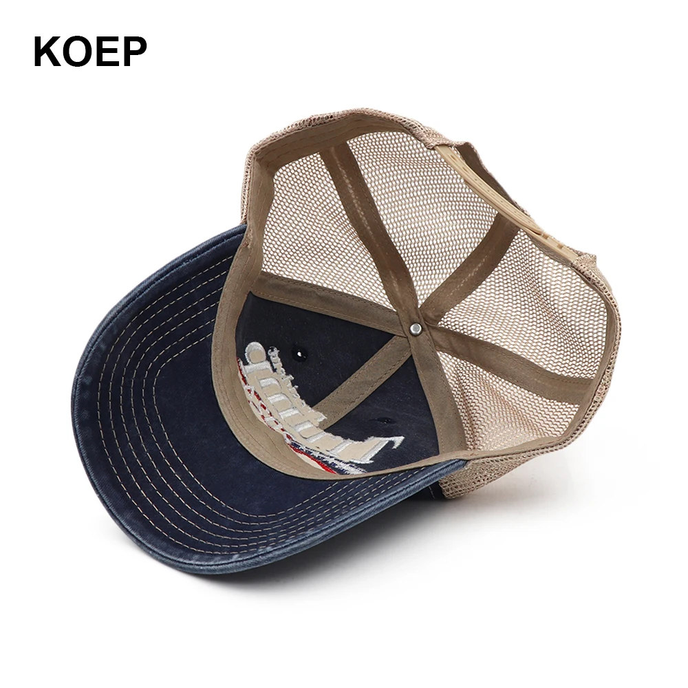 KOEP New Donald Trump 2024 Cap Washed Mesh Baseball Caps Keep America Great Snapback President Hat Embroidery Drop Shipping