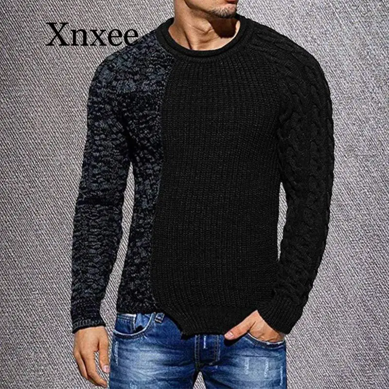 Autumn Mens Sweater Casual Patchwork O-neck Wool Sweaters Large Size Warm Men Jumper 2020 Winter Knitted Irregular Male Knitwear