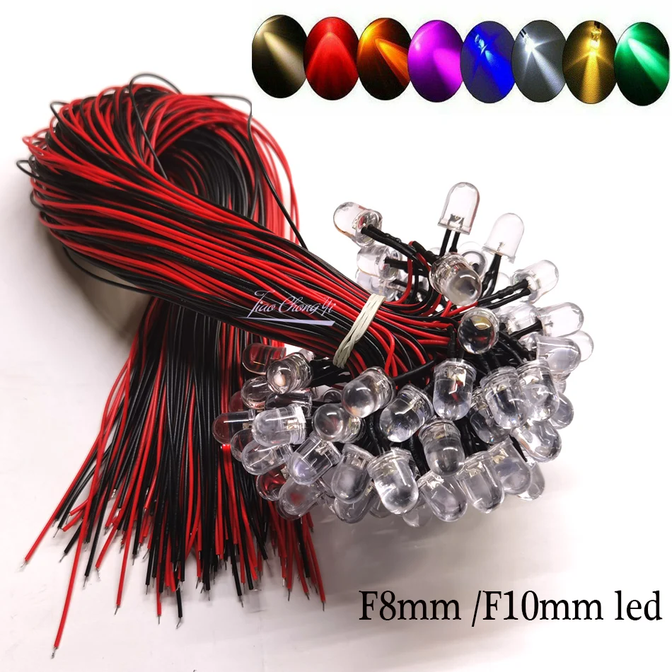 

DC5-12V 10mm Red/Green/Blue/RGB Fast Slow white UV Round Pre-Wired Water Clear LED With Plastic Holder 10PCS/lot