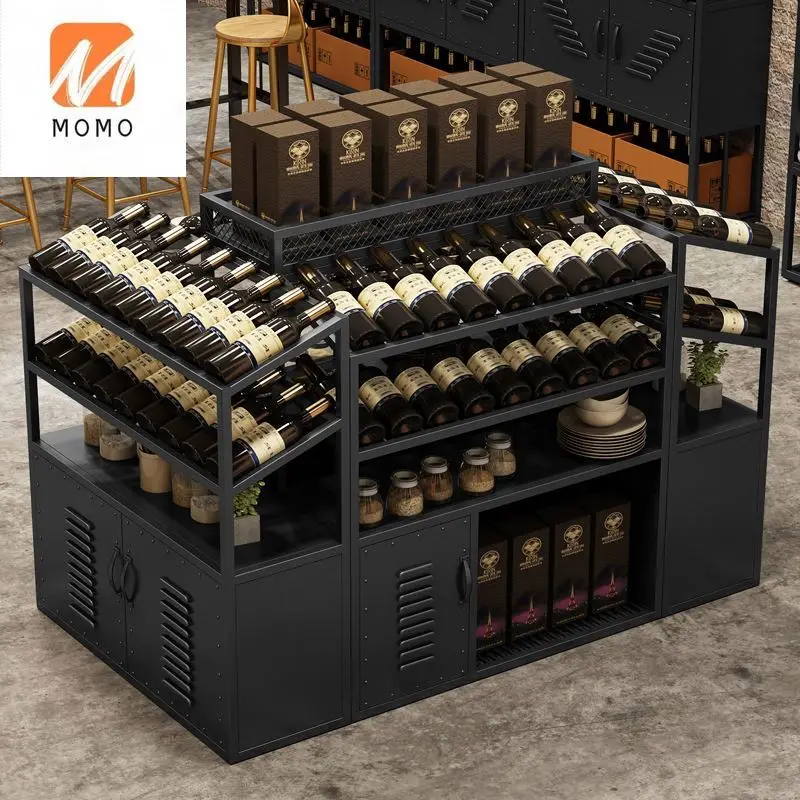 2021 Hot Sale Commercial Furniture Supermarket Wine Shelves Mall Iron Racks Wine Storage Rack