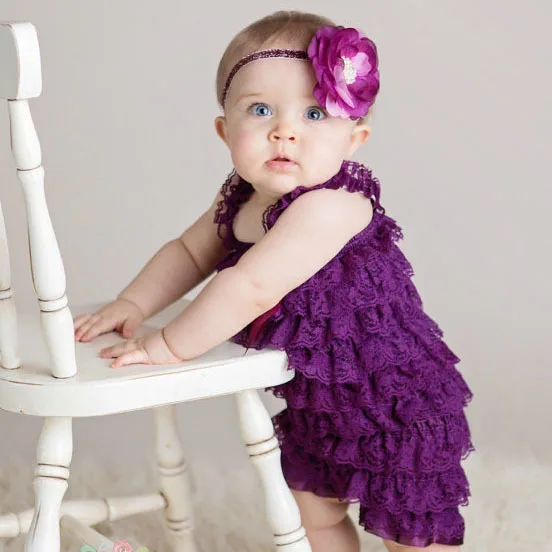 Hot Baby Royal Lace Romper Infant Girls Boy Posh Petti Ruffle Strap Romper with Ribbon Bow and Headband Kids Jumpsuit Cloth