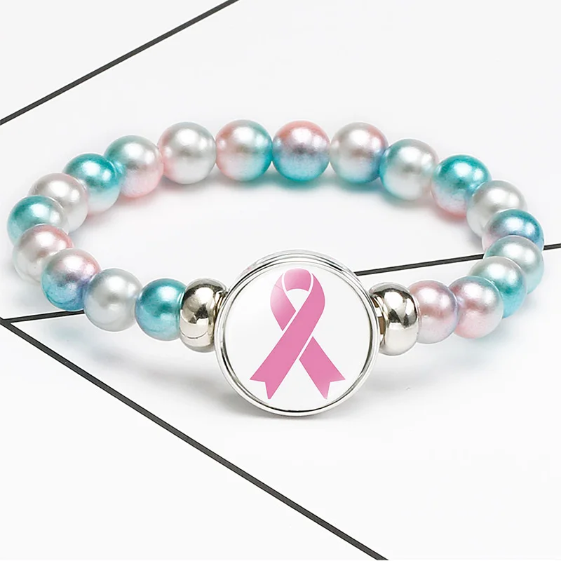 10PC Awareness  Faith Hope Cure Pink Ribbon Believe Beaded Bracelet 18mm Glass Cabochon Charms bracelets Jewelry Women Unisex