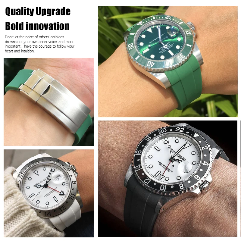 19mm 21mm 20mm 22mm wysokiej zegarek wysokiej jakości zespół dla Rolex Daytona Submariner Oysterflex GMT Explorer Watchband gumowy pasek silikonowy