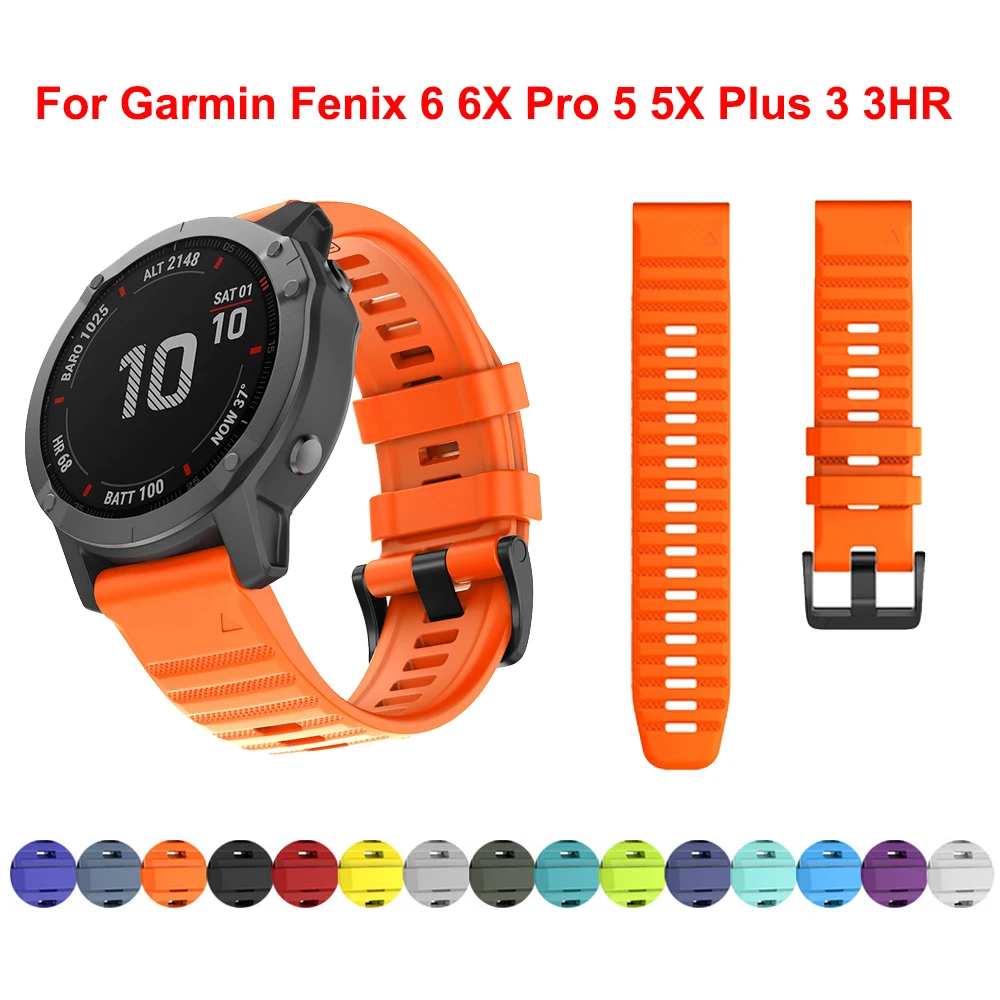 JKER 22 26mm Sport Silicone Watchband Wriststrap for Garmin Fenix 6X 6 Pro 5X 5 Plus 3 HR Easy Fit Quick Release wirstband