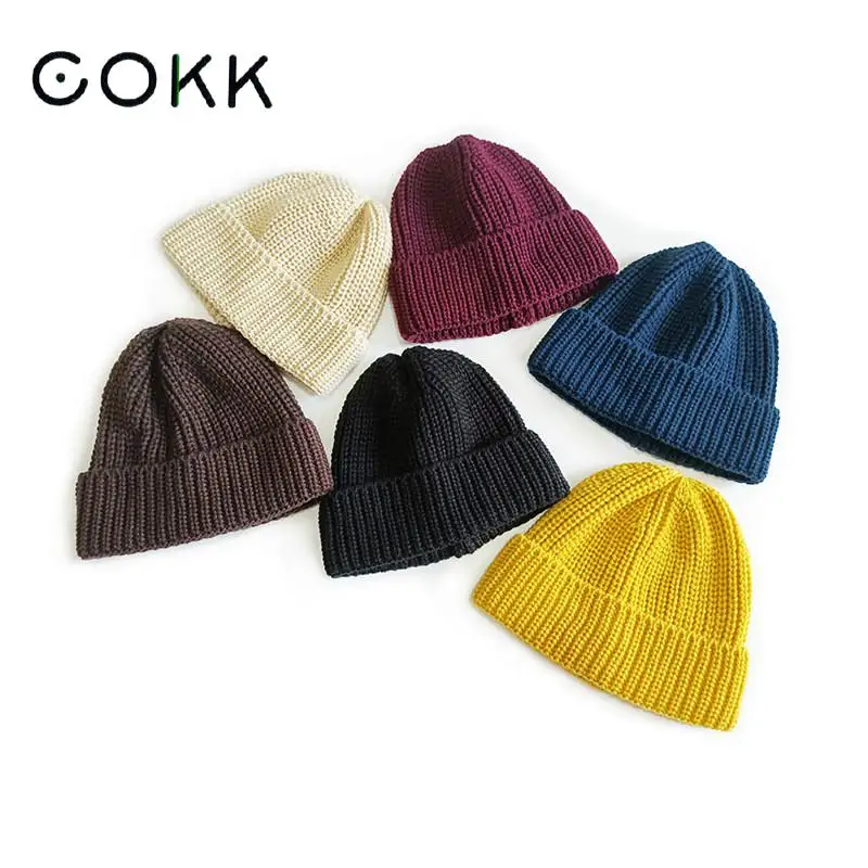 

COKK Winter Hats For Children Girls Boys Beanie Knitted Hat Flanging Bonnet Solid Soft Casual Keep Warm Kids Baby Winter Cap