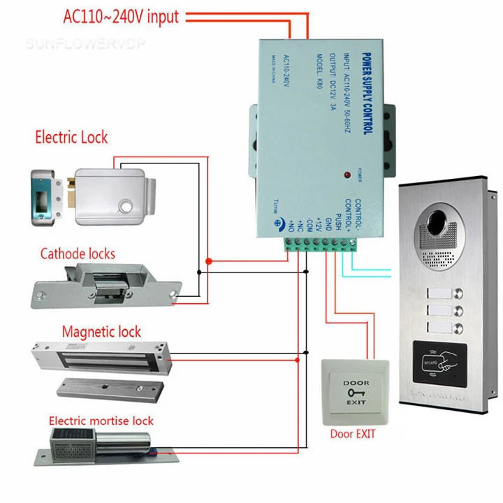 7" Video Intercom For 2/3/4/6 Apartments Access Control Video Door Phone Home Security + Electric Strike Lock Door Intercom