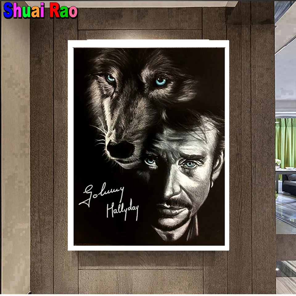 

Johnny Hallyday portrait DIY 5D Diamond Painting Stitch Kit Full drill wolf man diamond Embroidery Mosaic home Decor