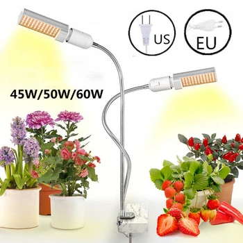 Led Plant Grow Lights Sunlike Volledige Spectrum E27 Dual Head Flexibele Zwanenhals Voor Kas Bloem Phyto Lamp 45W 50W 60W Eu/Us