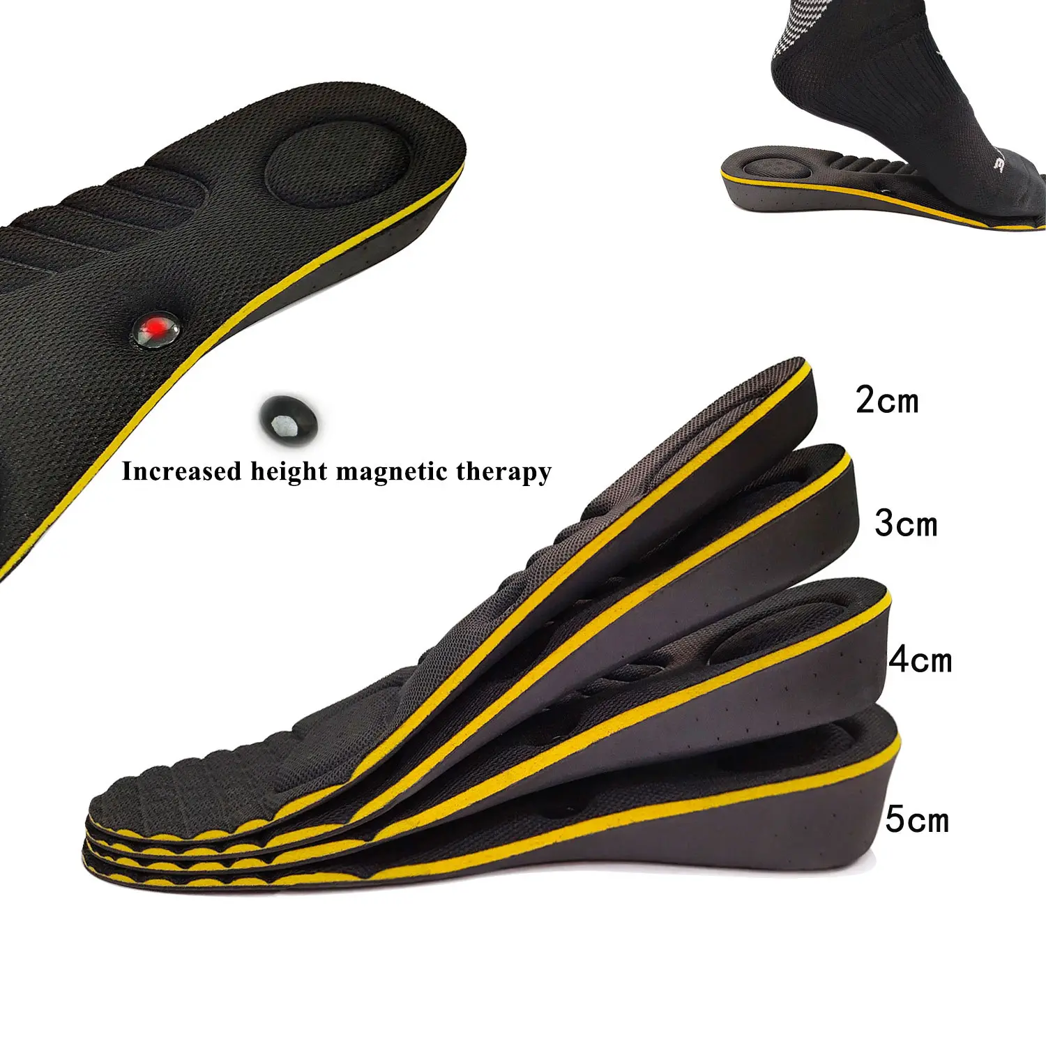 Massage Height Increase Insoles Shoes for Women Heighten Increase Templates 2-5 cm Arch Support Female Shoe Sole Inserts Pads