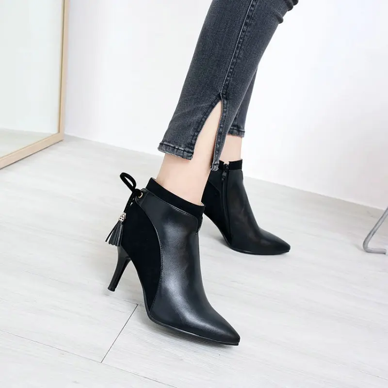 Sianie Tianie 2024 winter autumn thin high heels shoes woman elegant ladies pumps green ankle boots women boots with bowtie knot