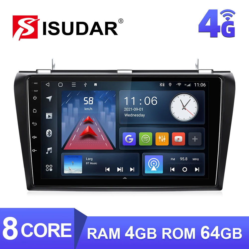 ISUDAR Android Auto Radio For MAZDA 3 2004-2009 Android 10 Car GPS Stereo OCTA Core Navigation Multimedia Player No 2din